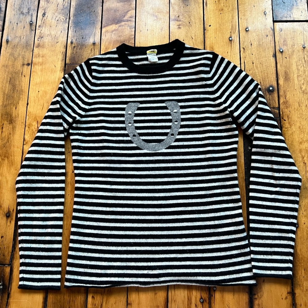 J Crew Women’s Small 100% Cashmere Striped Sweater Crewneck Pullover Horseshoe